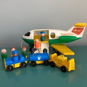 Fisher Price Vintage Toy Airplane 1980 with Vehicles, Little People, and Luggage